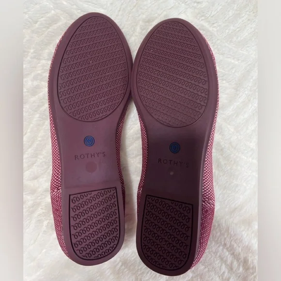 Rothy’s The Round Toe Flats Berry Red Knit Blue Trim Size 7.5 EUC Washable - Picture 5 of 9